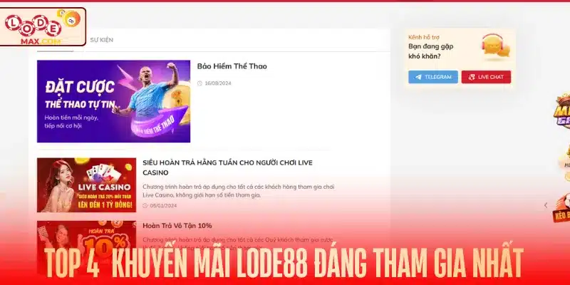 Top 4  khuyến mãi Lode88 đáng tham gia nhất